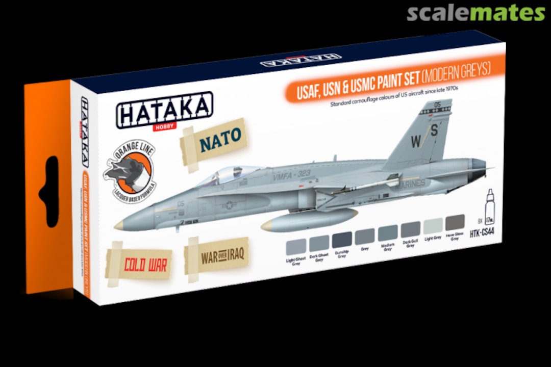 Boxart USAF, USN & USMC paint set (modern greys) HTK-CS44 Hataka Hobby Orange Line