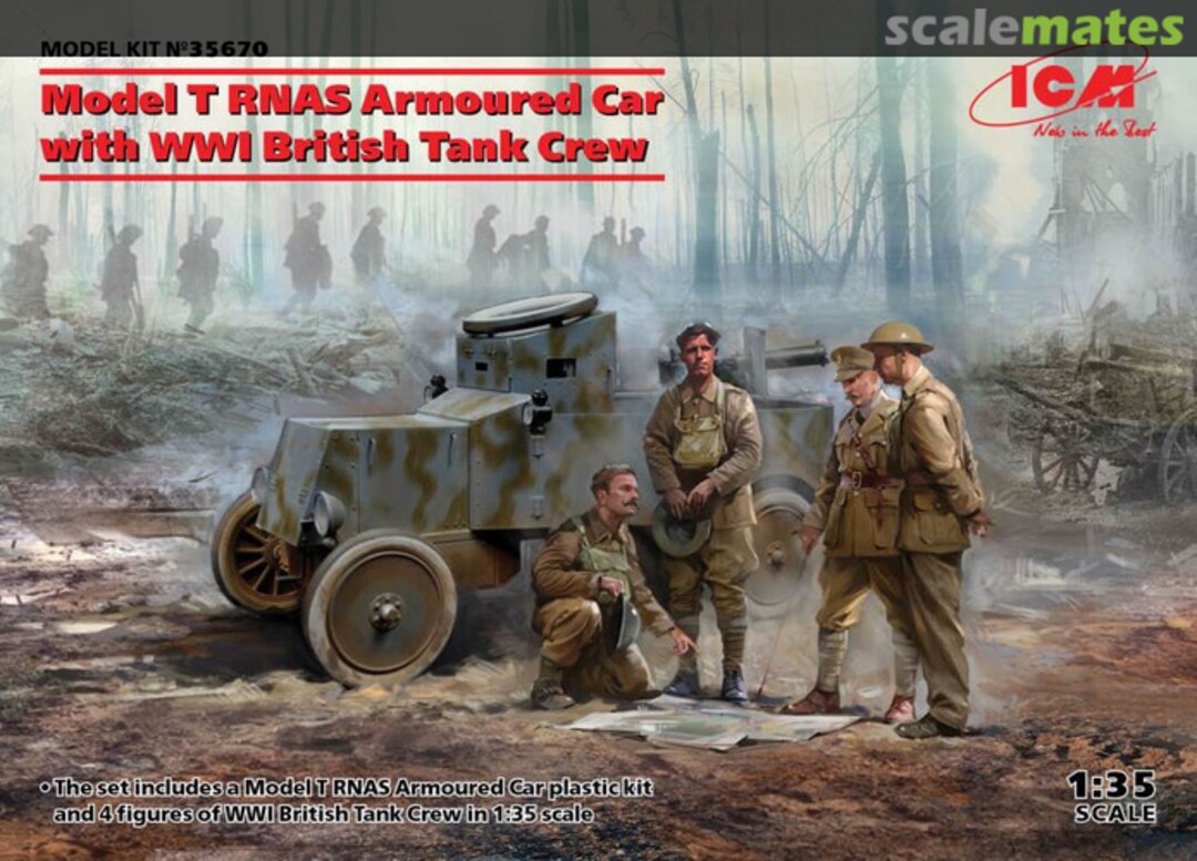 Boxart Model T RNAS Armoured Car with WWI British Tank crew 35670 ICM Boxart Model T RNAS Armoured Car with WWI British Tank crew 35670 ICM