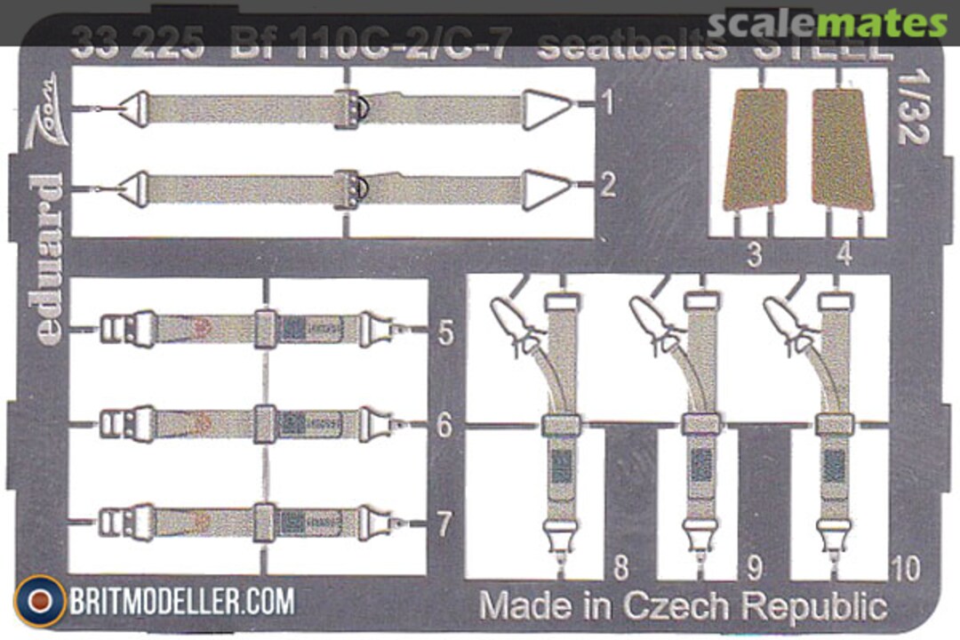 Boxart Bf 110C-2/C-7 seatbelts STEEL 33225 Eduard