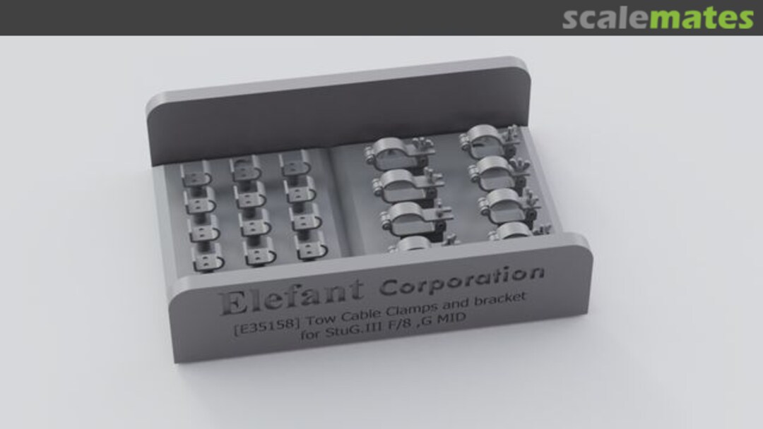 Boxart Tow cable clamps and brackets for Stug. III F/8 - G mid E35158 ELEFANT Corporation Boxart Tow cable clamps and brackets for Stug. III F/8 - G mid E35158 ELEFANT Corporation