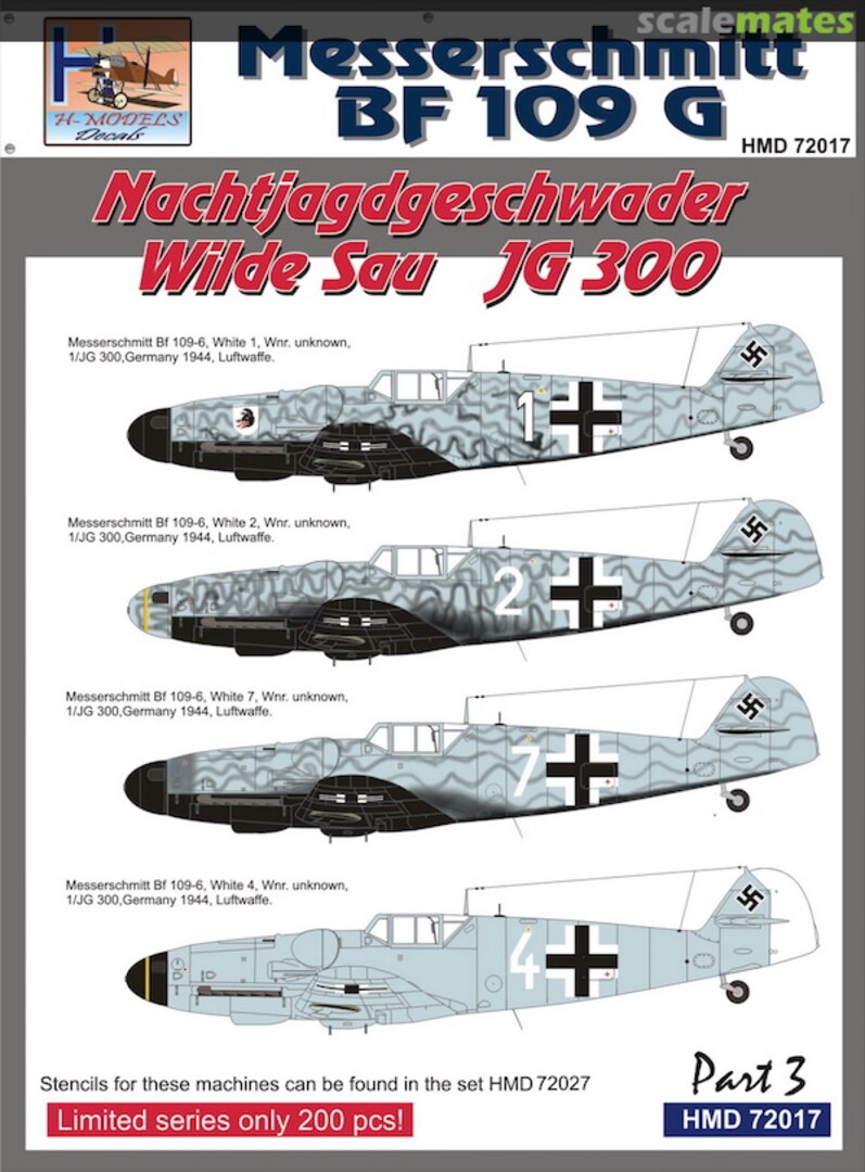 Boxart Bf 109G NJGschw Wilde Sau JG300, Pt.3 HMD72017 H-Models Decals