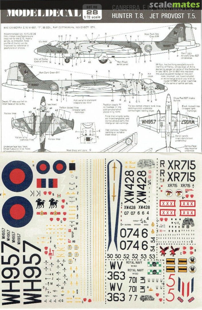 Boxart Canberra E.15, Lightning F.3, Hunter T.8, Jet Provost T.5. 28 Modeldecal Boxart Canberra E.15, Lightning F.3, Hunter T.8, Jet Provost T.5. 28 Modeldecal