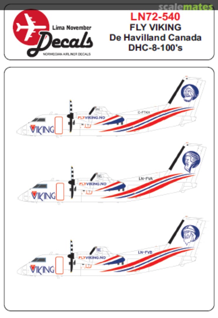 Boxart Fly Viking DHC-8-100 including Norwegian and Canadien registrations LN72-540 Lima November Decals