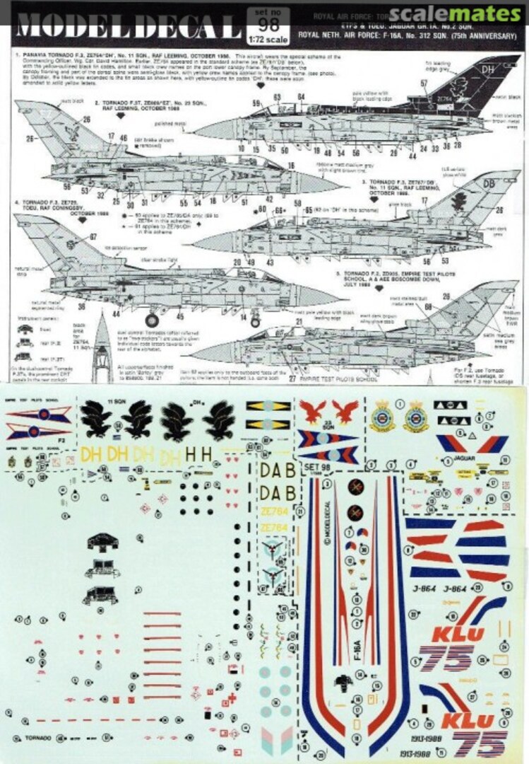 Boxart Royal Air Force : Tornado F.2/F.3 Jaguar GR.1A. Royal Neth. Air Force: F-16A 98 Modeldecal Boxart Royal Air Force : Tornado F.2/F.3 Jaguar GR.1A. Royal Neth. Air Force: F-16A 98 Modeldecal