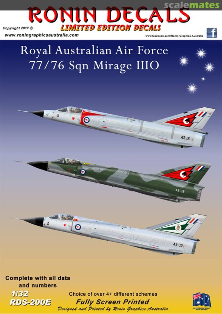 Boxart RAAF 77/76 Sqn Mirage IIIO RDS-200E Ronin Decals