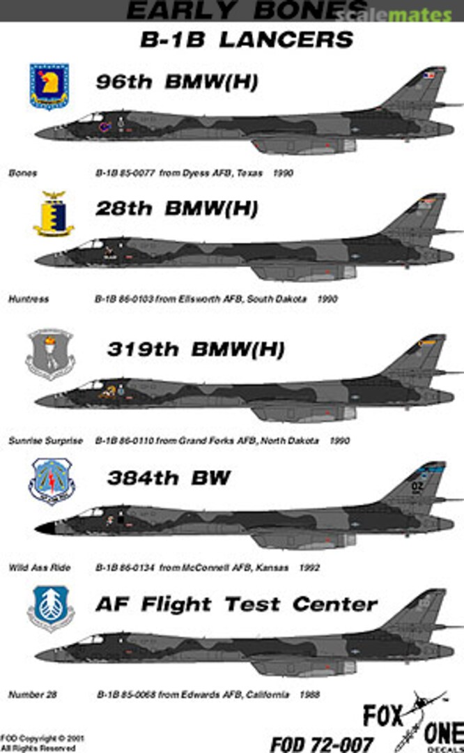 Boxart Early Bones B-1B Lancers FOD 72-007 Fox One Decals Boxart Early Bones B-1B Lancers FOD 72-007 Fox One Decals