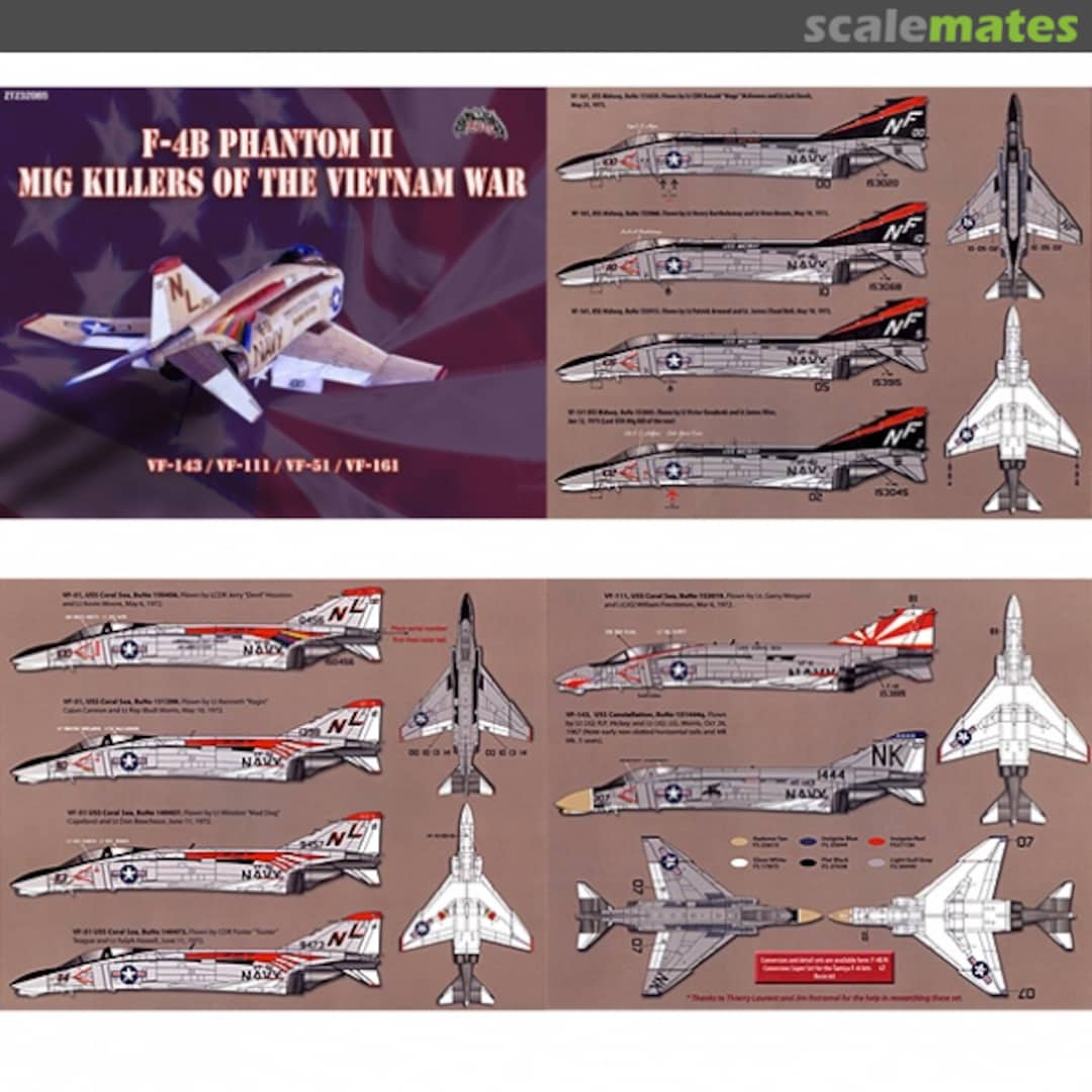 Boxart F-4B Phantom II MiG Killers of the Vietnam War VF-143 VF-111 VF-51 VF-161 32065 Zotz Decals