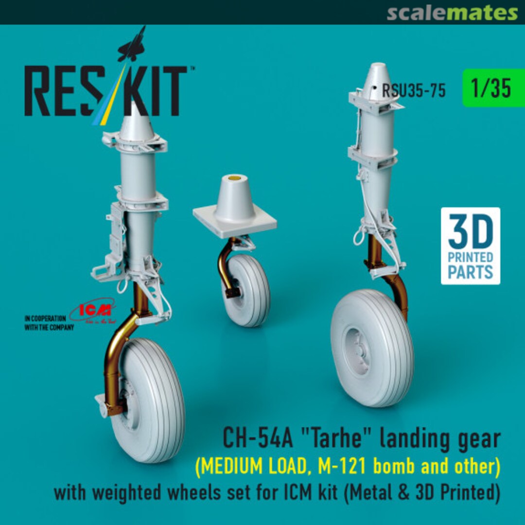 Boxart CH-54A Tarhe landing gear (MEDIUM LOAD, M-121 bomb and other) with weighted wheels set RSU35-0075 ResKit Boxart CH-54A Tarhe landing gear (MEDIUM LOAD, M-121 bomb and other) with weighted wheels set RSU35-0075 ResKit