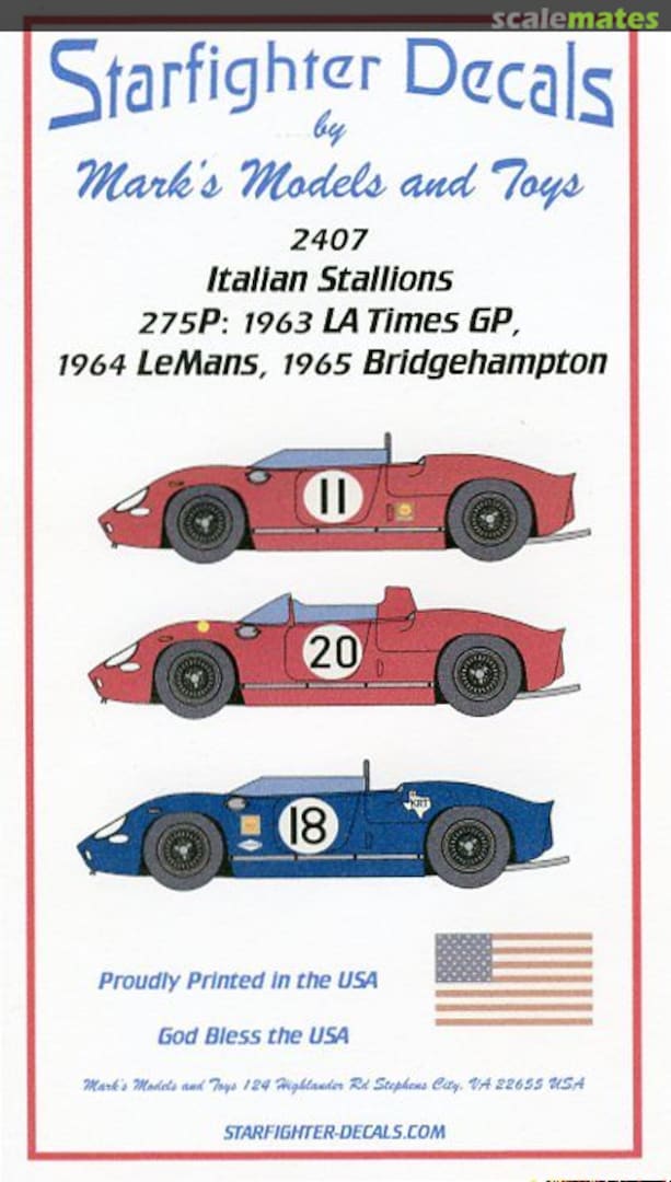 Boxart Itallian Stallions Part 1 275P LeMans Sebring USRRC 2407 Starfighter Decals Boxart Itallian Stallions Part 1 275P LeMans Sebring USRRC 2407 Starfighter Decals
