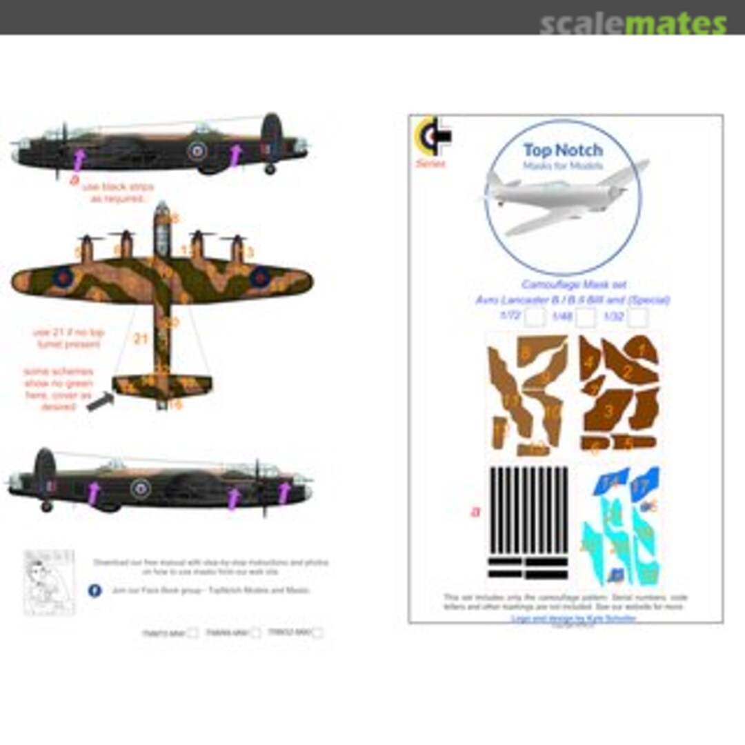 Boxart Avro Lancaster B.I/III camouflage pattern paint mask TNM32-M090 TopNotch