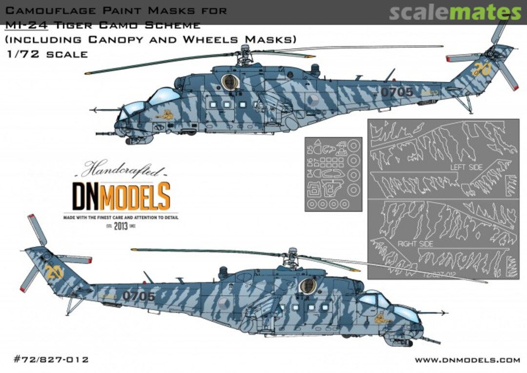 Boxart Mil Mi-24 Hind Tiger Camo Paint mask set w/canopy & wheels 72/827-012 DN Models