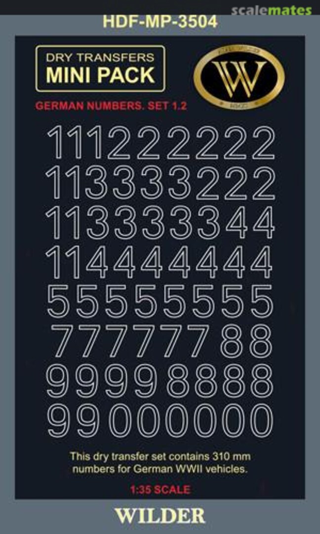 Boxart GERMAN NUMBERS. SET 1.2 WHITE, OUTLINE HDF-MP-3504 Wilder Products