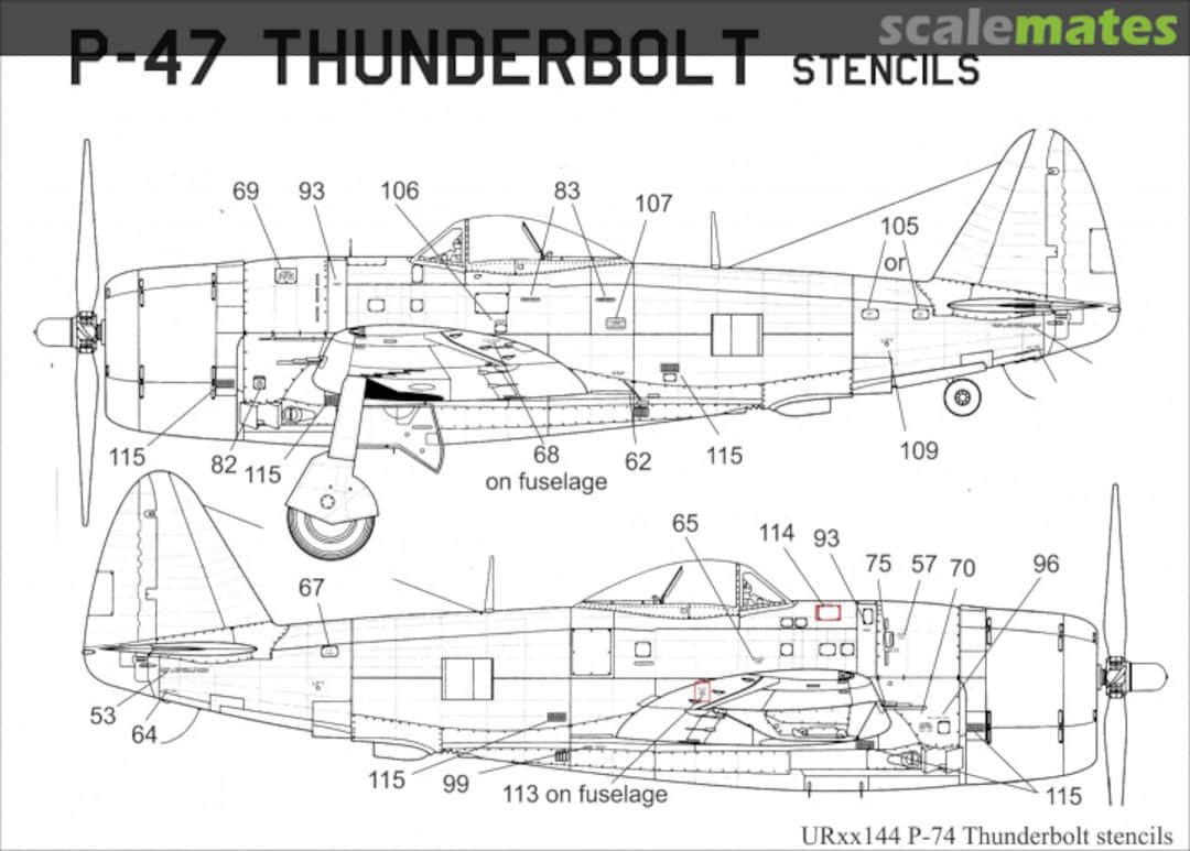 Boxart P-47D Thunderbolt stencils with USAF insignia UR48144 UpRise