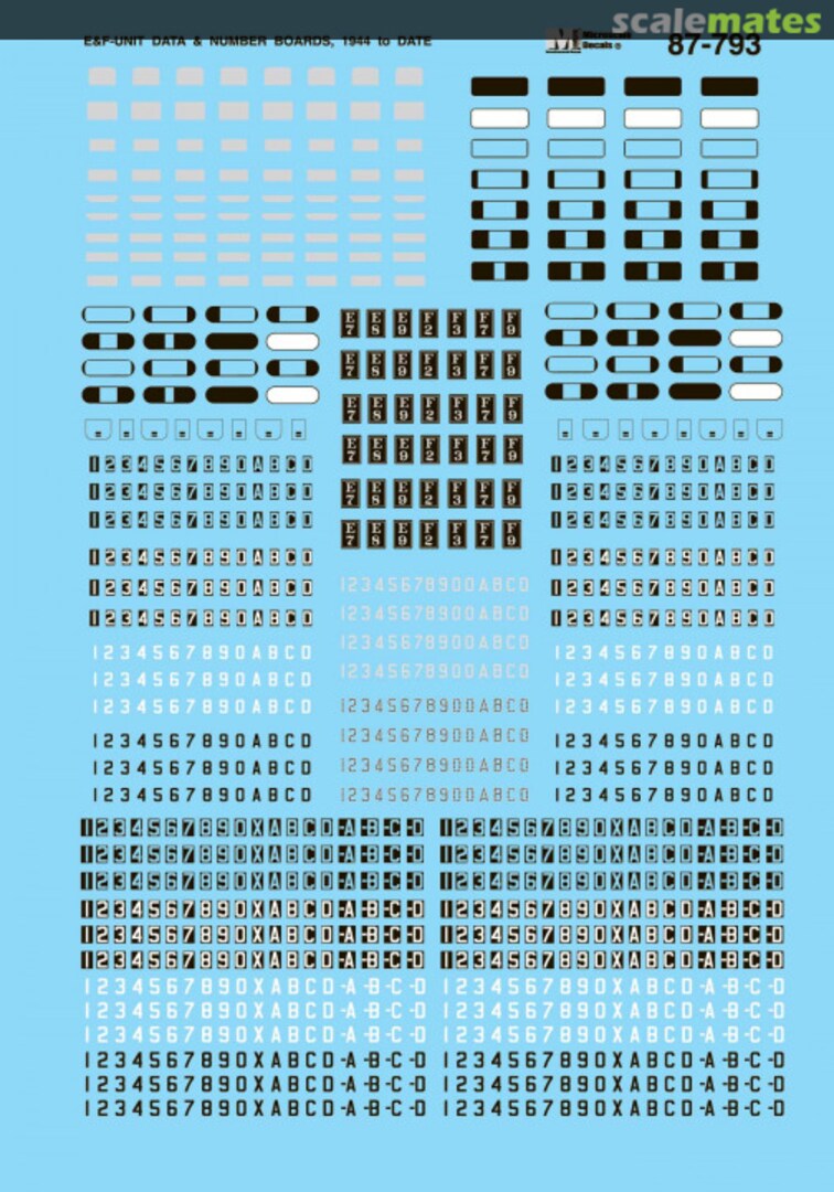 Boxart Data for EMD E and F-Unit Diesels (1944-1960) Numberboards 87-793 Microscale