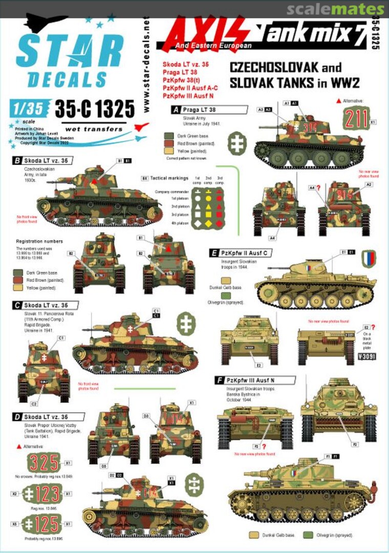 Boxart Axis Tank Mix # 7 35-C1325 Star Decals