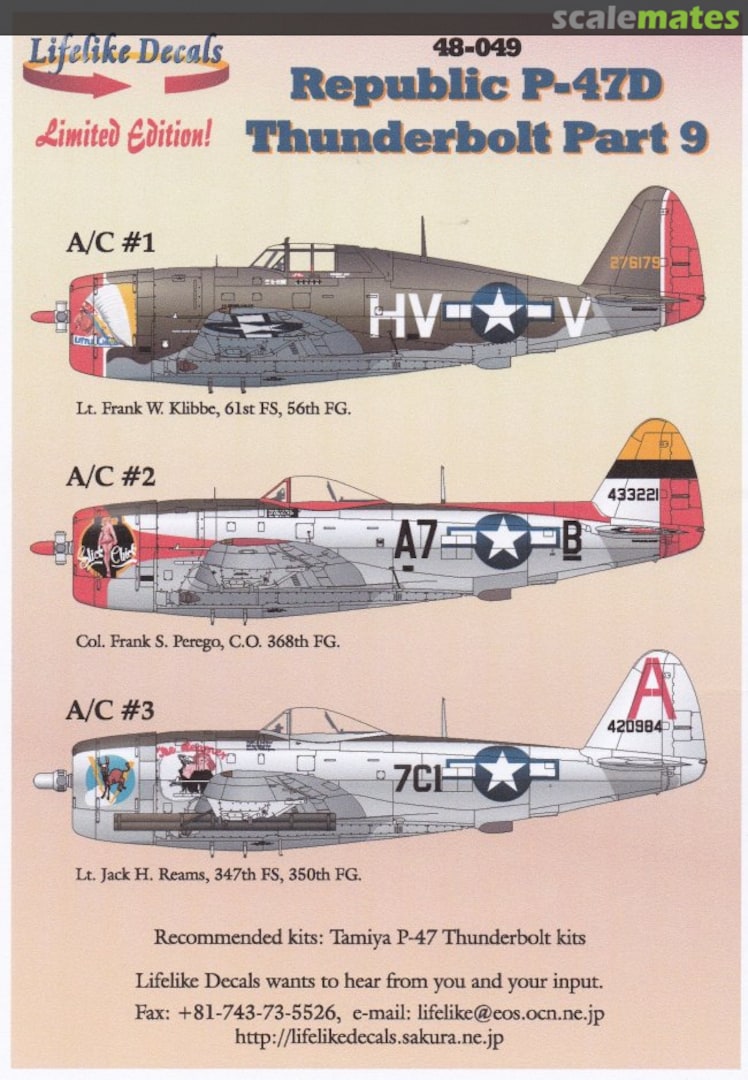 Boxart Republic P-47D Thunderbolt Part 9 48-049 Lifelike Decals Boxart Republic P-47D Thunderbolt Part 9 48-049 Lifelike Decals