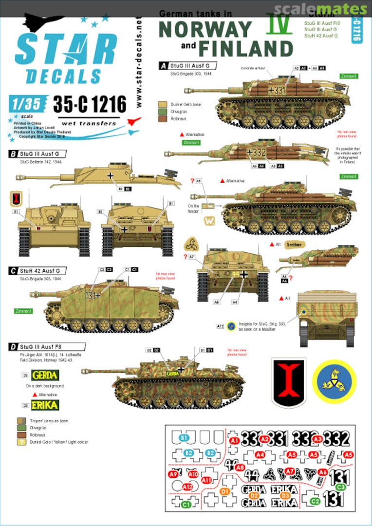 Boxart German tanks in Norway & Finland # IV 35-C1216 Star Decals