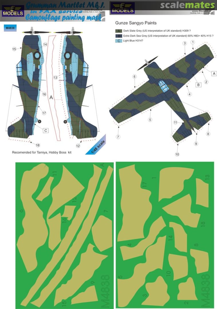 Boxart Grumman Martlet Mk.I in FAA Service Camouflage Painting Mask M4838 LF Models