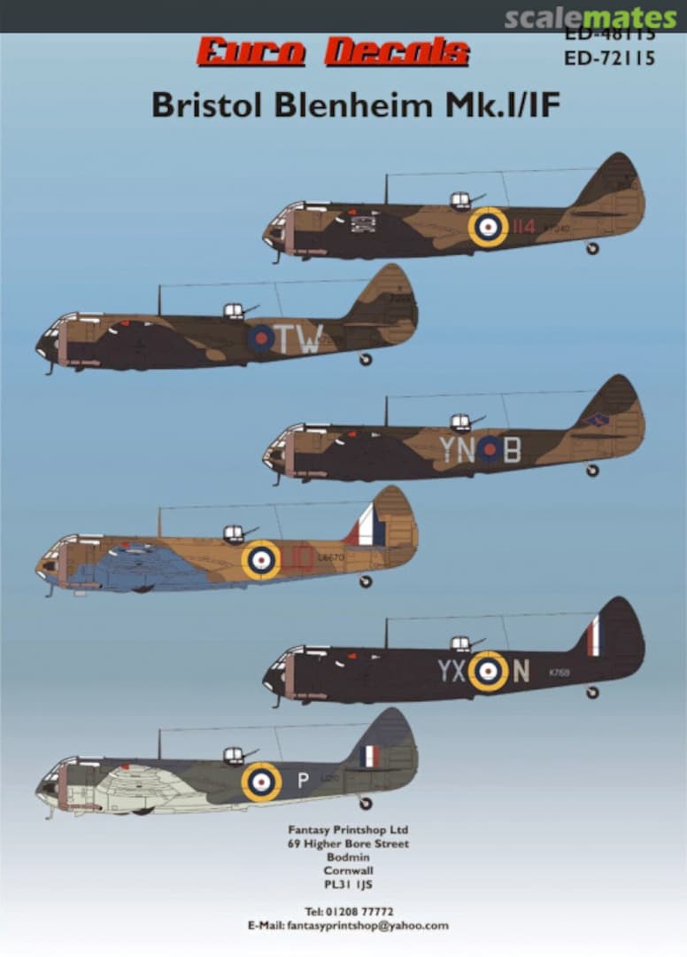 Boxart Bristol Blenheim MK.I/IF ED-72115 Euro Decals