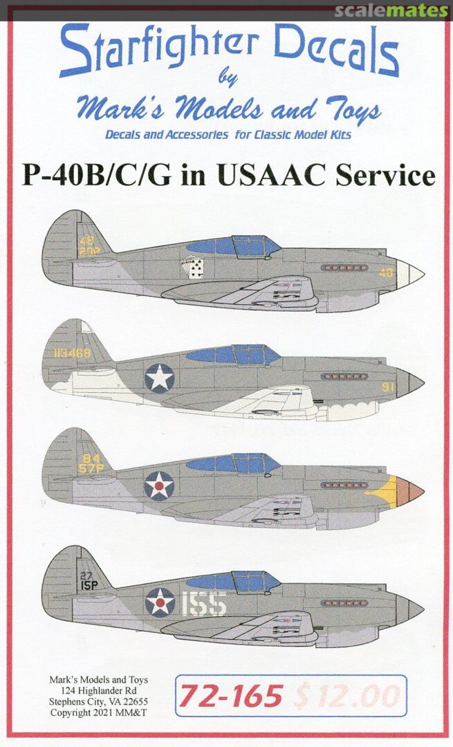 Boxart P-40B/C/G in USAAC service 72-165 Starfighter Decals Boxart P-40B/C/G in USAAC service 72-165 Starfighter Decals