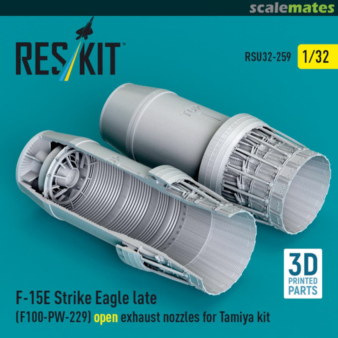 Boxart F-15E Strike Eagle late (F100-PW-229) open exhaust nozzles RSU32-259 ResKit