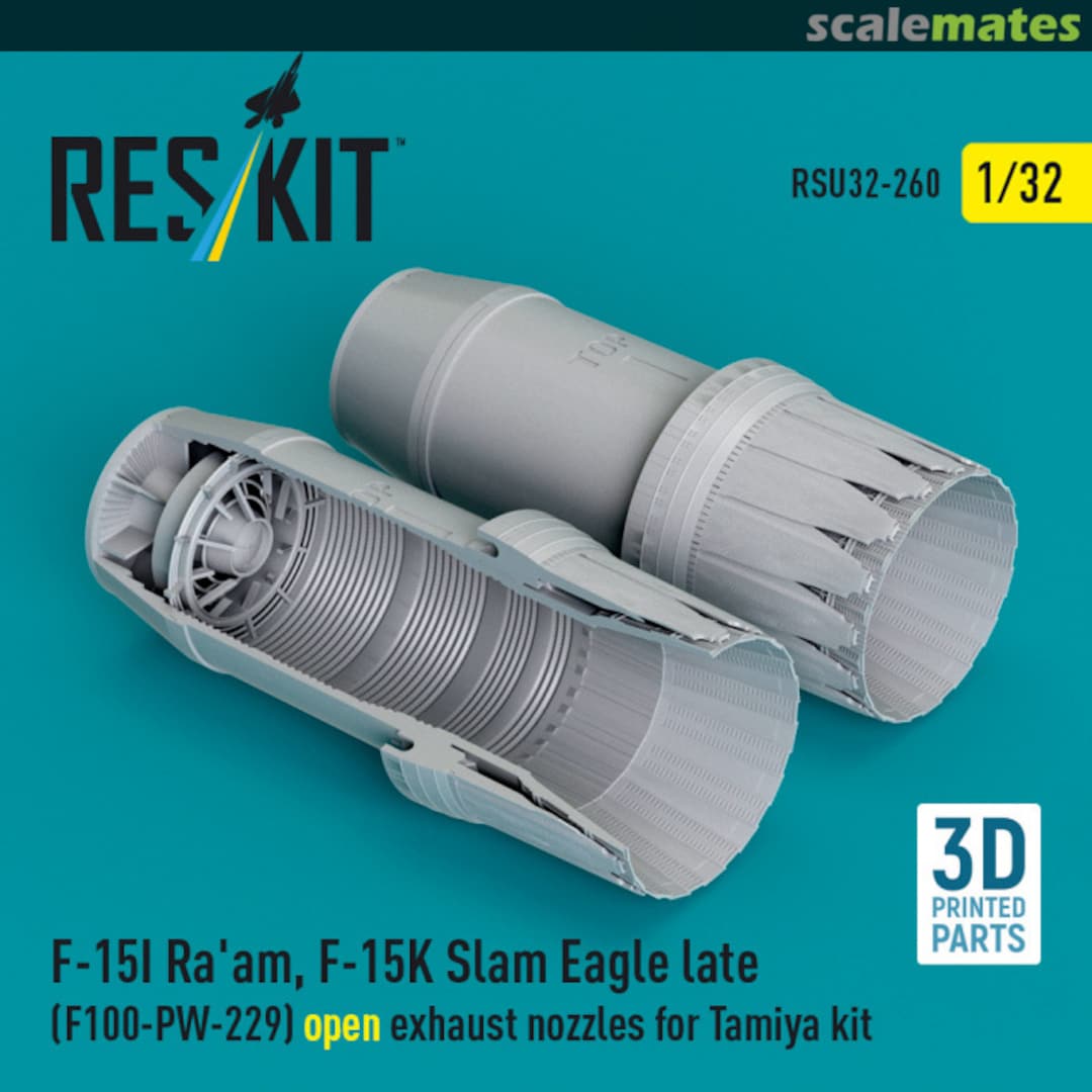 Boxart F-15I Ra'am, F-15K Slam Eagle late (F100-PW-229) open exhaust nozzles RSU32-260 ResKit Boxart F-15I Ra'am, F-15K Slam Eagle late (F100-PW-229) open exhaust nozzles RSU32-260 ResKit