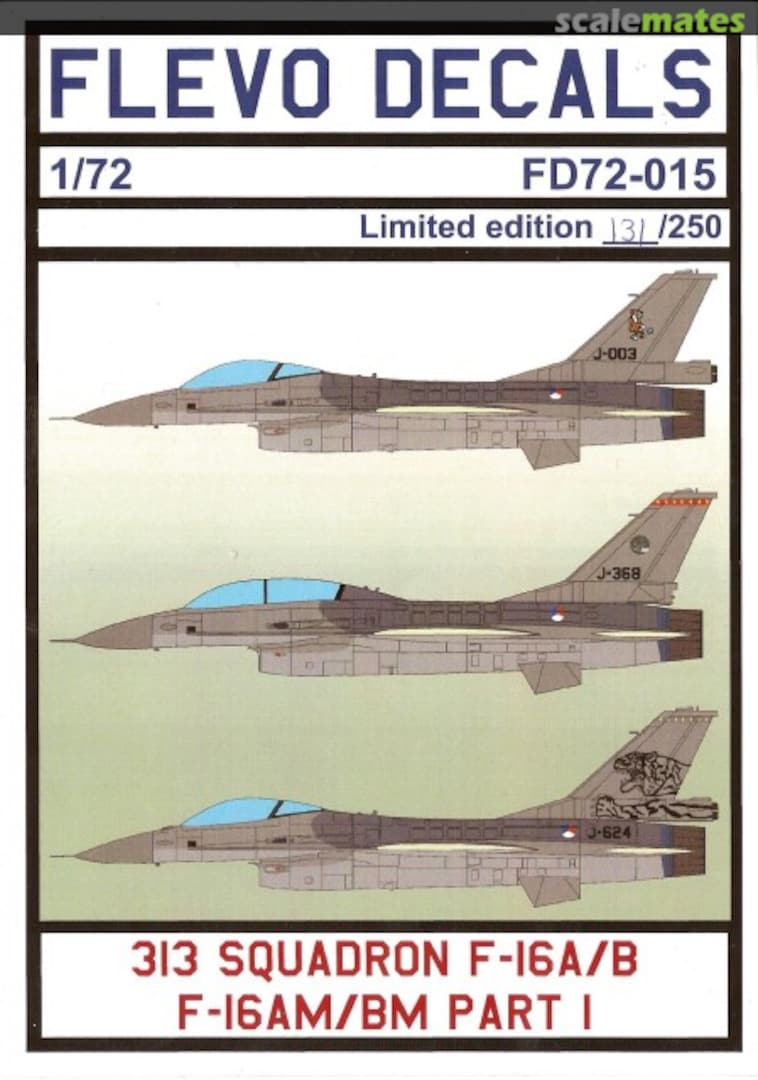 Boxart 313 Squadron F-16A/B, F-16AM/BM Part 1 FD72-015 Flevo Decals Boxart 313 Squadron F-16A/B, F-16AM/BM Part 1 FD72-015 Flevo Decals