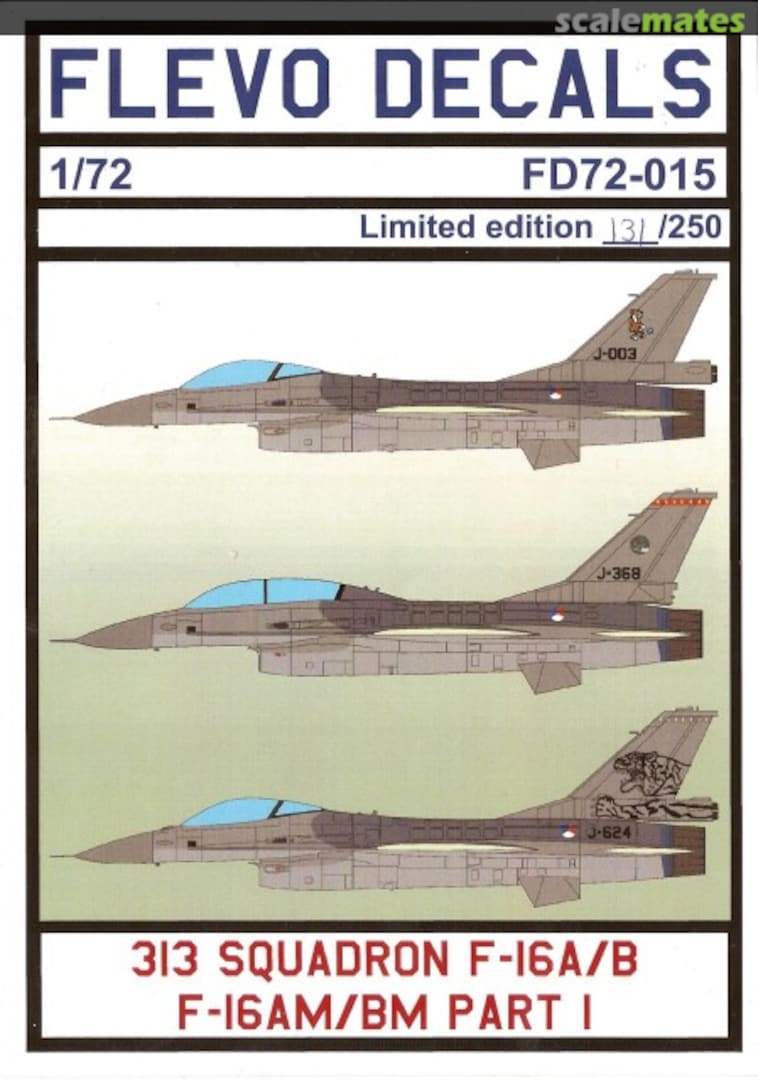 Boxart 313 Squadron F-16A/B, F-16AM/BM Part 1 FD72-015 Flevo Decals