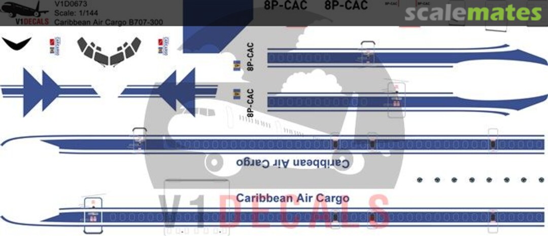 Boxart Caribbean Air Cargo Boeing 707-300 V1D0673-144 V1 Decals