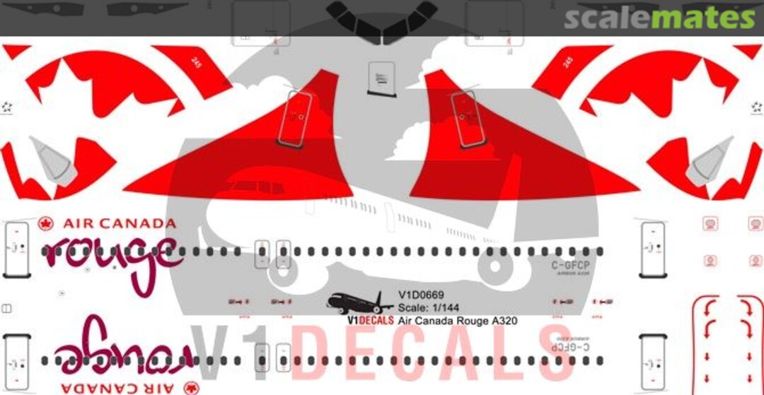 Boxart Air Canada Rouge Airbus A320 V1D0669-144 V1 Decals