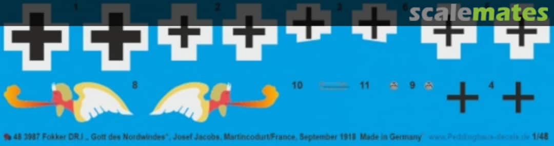 Boxart Fokker Dr.I "Gott des Nordwindes", Josef Jacobs, Martincodurt/France, September 1918 48 3987 Peddinghaus-Decals Boxart Fokker Dr.I "Gott des Nordwindes", Josef Jacobs, Martincodurt/France, September 1918 48 3987 Peddinghaus-Decals