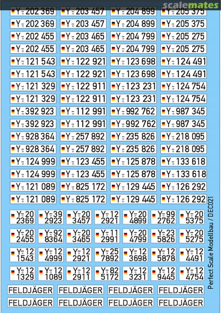 Boxart Decals for Y number plates DEC021 Perfect Scale Modellbau