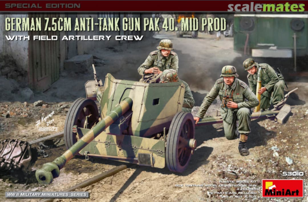 Boxart 7.5cm Anti-Tank Gun PaK 40. Mid Prod w/ Artillery Crew 53010 MiniArt