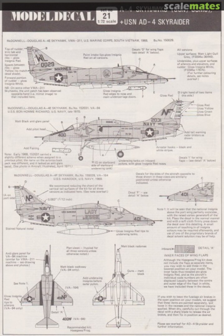 Boxart A-4 Skyhawks (USN/USMC), + USN AD-4 Skyraider 21 Modeldecal Boxart A-4 Skyhawks (USN/USMC), + USN AD-4 Skyraider 21 Modeldecal