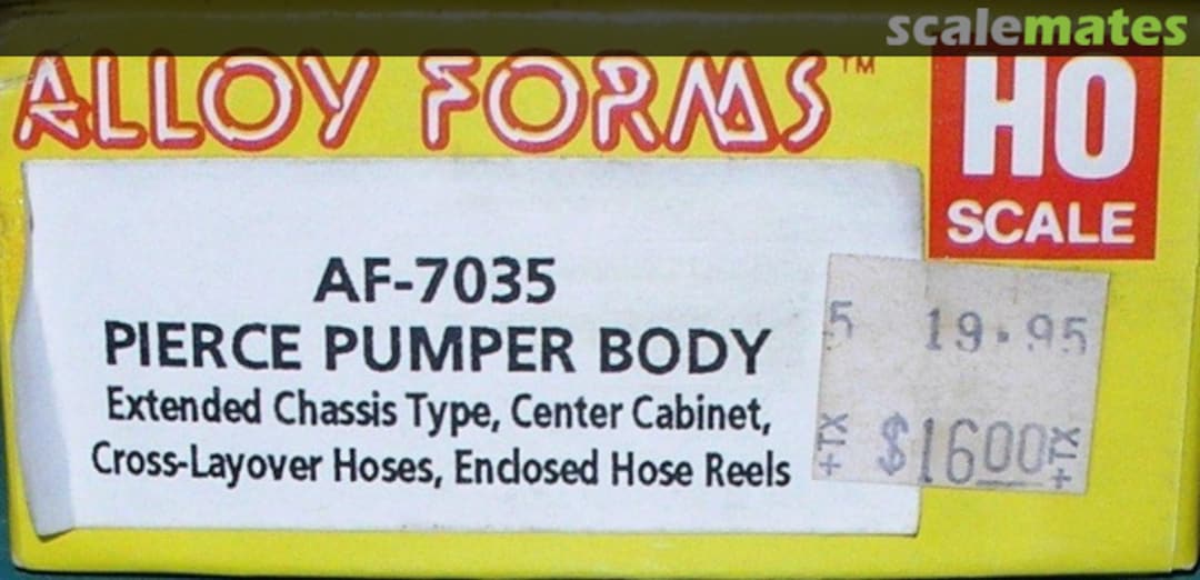 Boxart PIERCE PUMPER BODY KIT EXTENDED CHASSIS AF-7035 Alloy Forms Boxart PIERCE PUMPER BODY KIT EXTENDED CHASSIS AF-7035 Alloy Forms