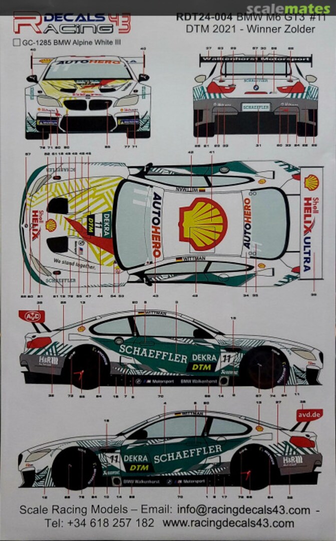 Boxart BMW M6 GT3 #11 - DTM 2021 RDT24-004 Racing Decals 43