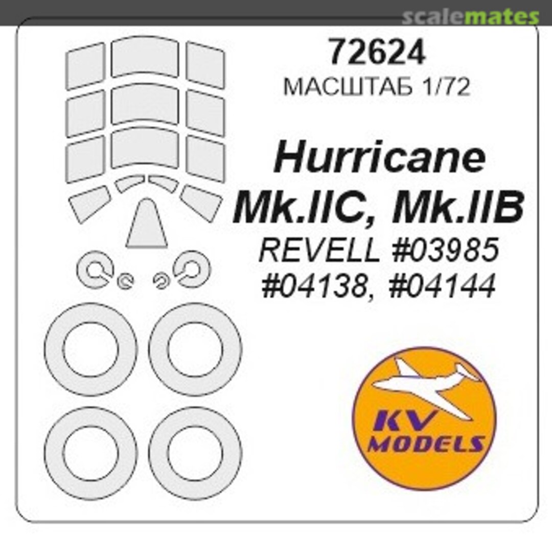 Boxart Painting masks for Hurricane Mk.IIC / Mk.IIB (canopy,disks,wheels) (Revell) 72624 KV Models Boxart Painting masks for Hurricane Mk.IIC / Mk.IIB (canopy,disks,wheels) (Revell) 72624 KV Models