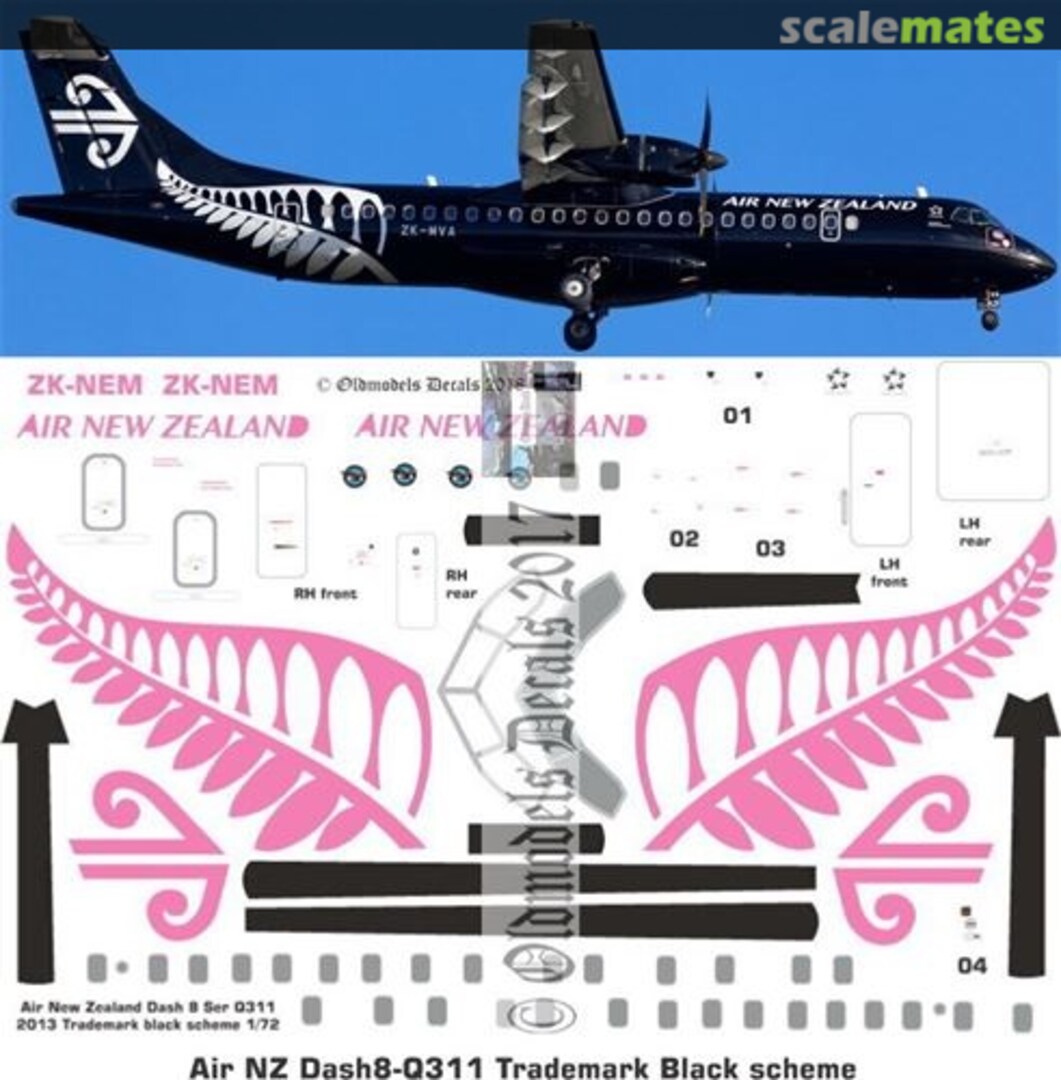 Boxart Dash8-Q311 Air NZ - NZ Trademark black scheme OMD1215 Oldmodels Decals