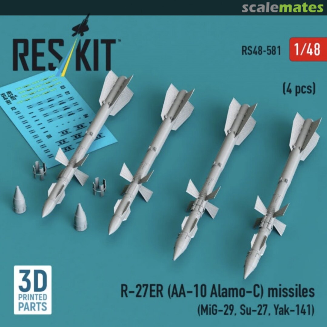 Boxart R-27ER (AA-10 Alamo-C) missiles (4 pcs) (MiG-29, Su-27, Yak-141) (3D Printed) RS48-0581 ResKit