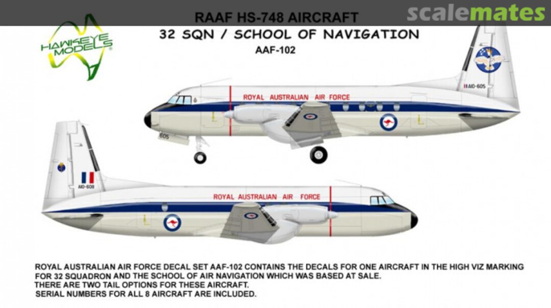 Boxart RAAF, Hawker Siddeley HS.748, 32 Sqn. & SAN AAF-102 Hawkeye Models Boxart RAAF, Hawker Siddeley HS.748, 32 Sqn. & SAN AAF-102 Hawkeye Models