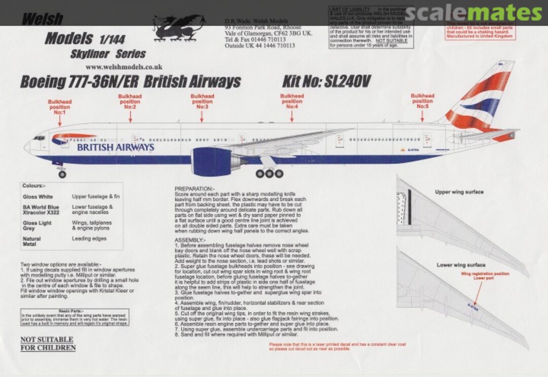 Boxart Boeing 777-36N/ER British Airways SL240V Welsh Models