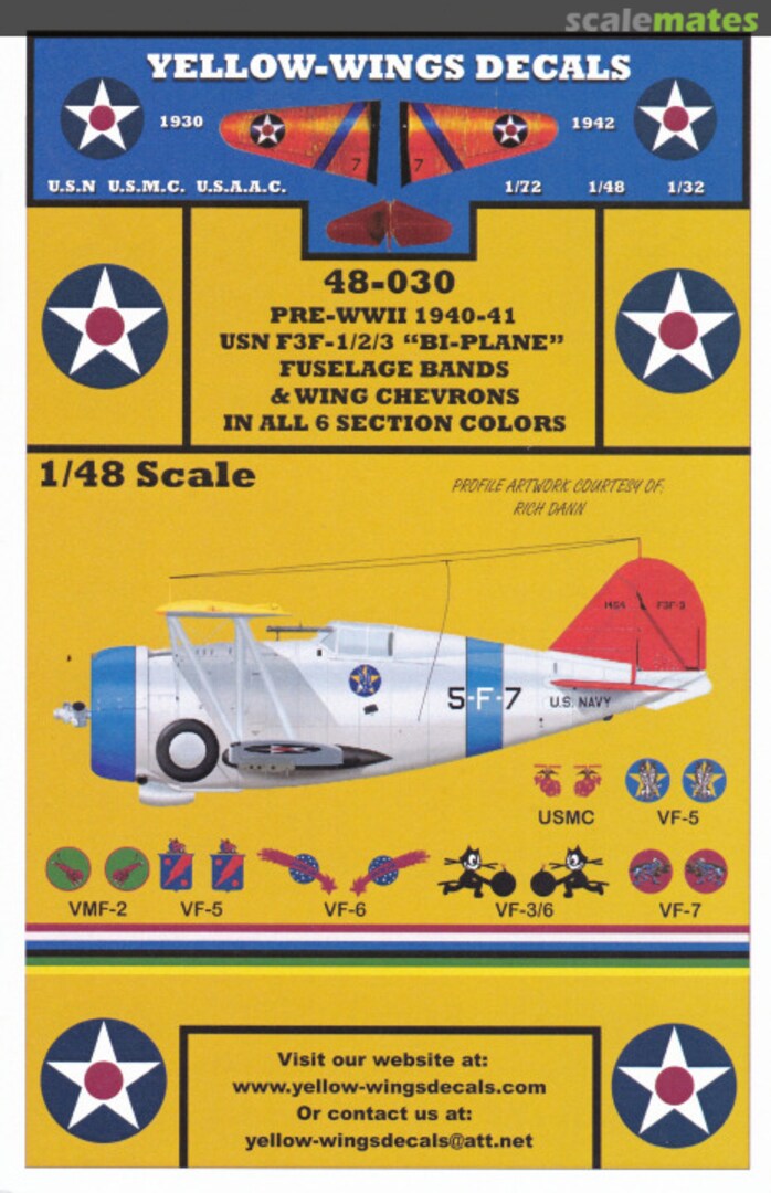 Boxart USN/ USMC F3F-1/2/3 "Bi-Plane" 48-030 Yellow-Wings Decals Boxart USN/ USMC F3F-1/2/3 "Bi-Plane" 48-030 Yellow-Wings Decals