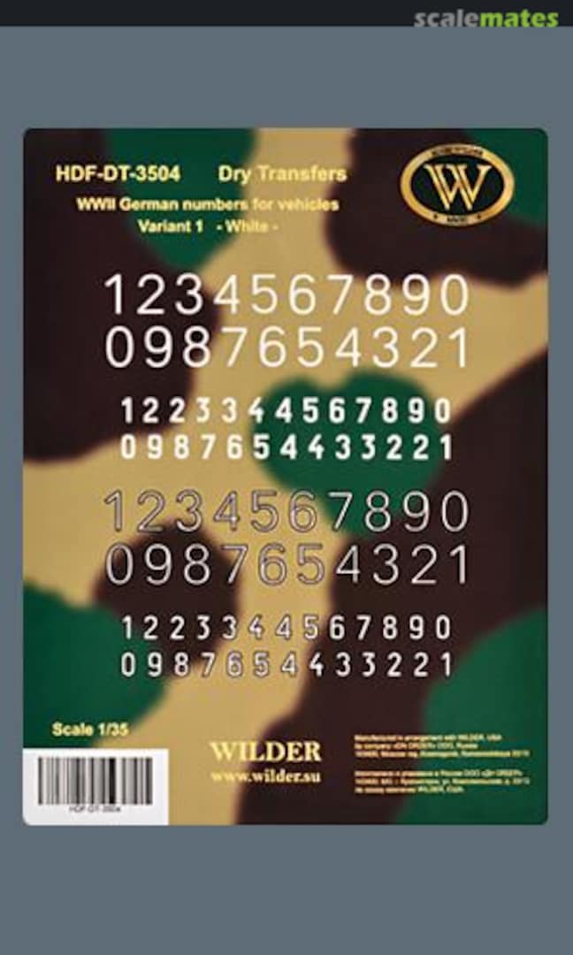 Boxart German Numbers for Vehicles WWII - Dry Transfers; Variante 1 white HDF-DT-3504 Wilder Products