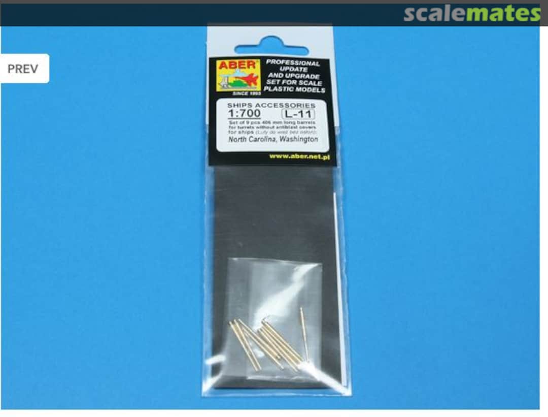 Boxart Set of 9 pcs 406 mm long barrels for ships: North Carolina, Washington 1/700 Aber 700L11 Aber Boxart Set of 9 pcs 406 mm long barrels for ships: North Carolina, Washington 1/700 Aber 700L11 Aber