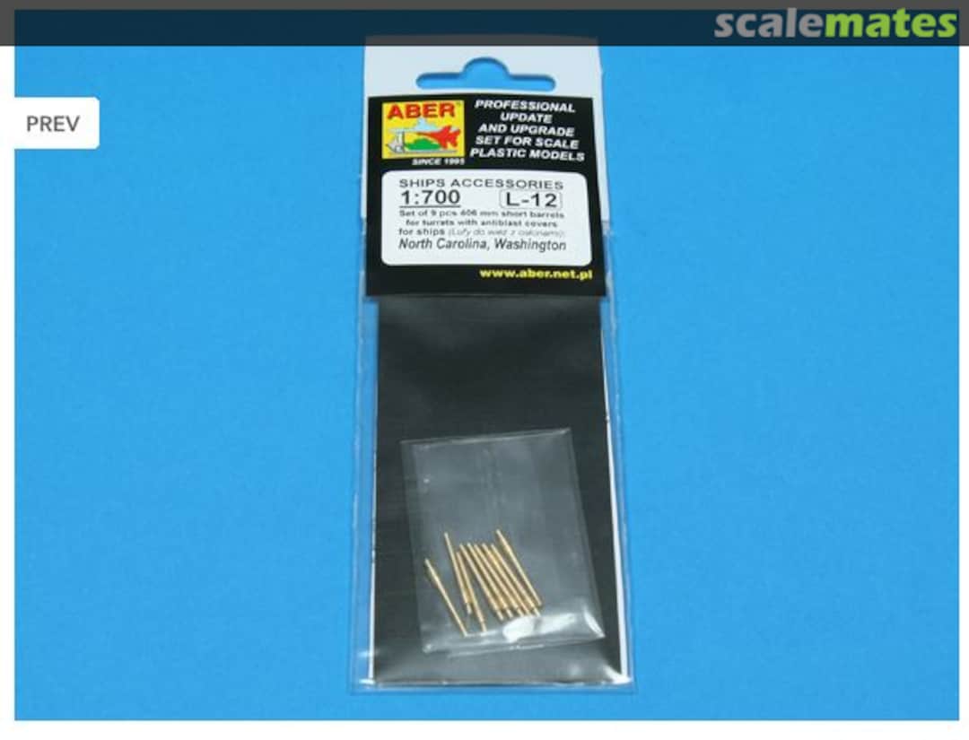 Boxart Set of 9 pcs 406 mm short barrels for ships: North Carolina, Washington 1/700 Aber 700L12 Aber Boxart Set of 9 pcs 406 mm short barrels for ships: North Carolina, Washington 1/700 Aber 700L12 Aber