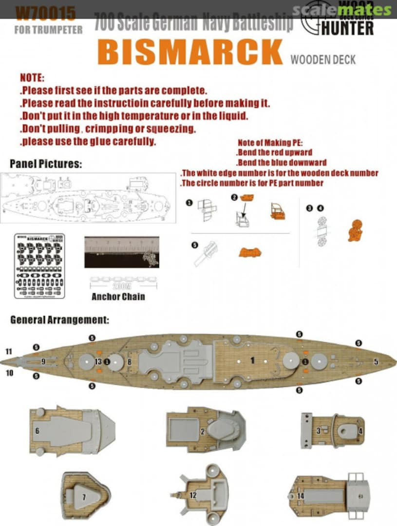 Hunter 1/700 GERMAN BISMARCK wooden deck for TRUMPETER 05711 W70015 Hunter 1/700 GERMAN BISMARCK wooden deck for TRUMPETER 05711 W70015