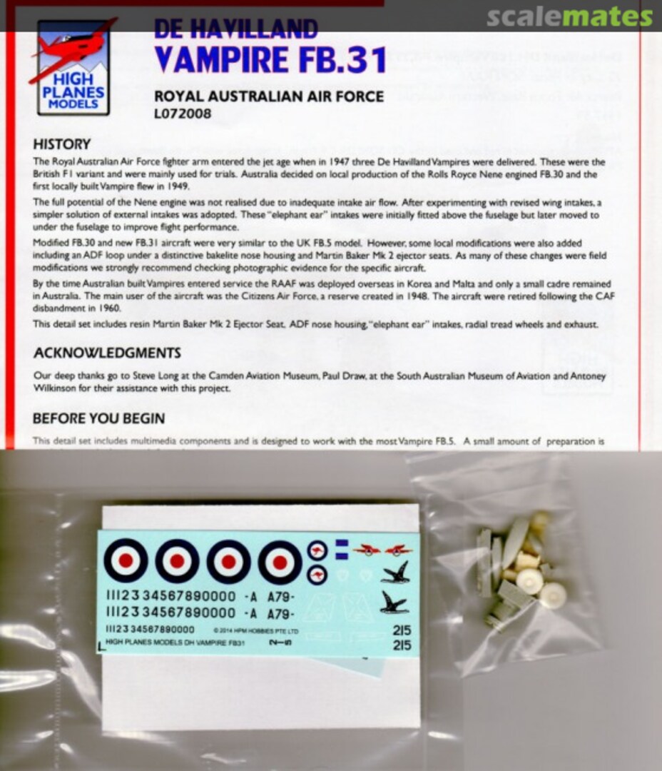 Boxart De Havilland Vampire FB.31 LO72008 High Planes Models Boxart De Havilland Vampire FB.31 LO72008 High Planes Models