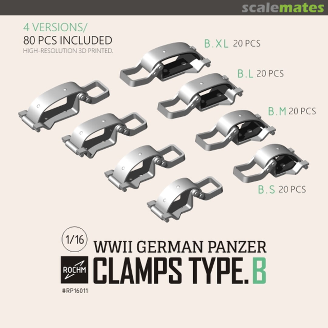 Boxart WWII German Panzer Clamps Type.A (4 Versions/80pcs) RP16011 Rochm