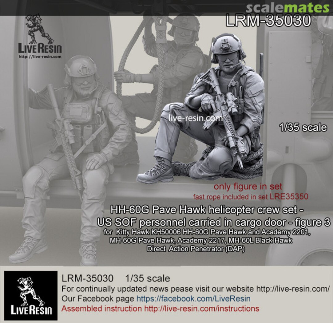 Boxart HH-60G Pave Hawk helicopter crew set - SOF personnel carried in cargo door - figure 3 LRM 35030 Live Resin Boxart HH-60G Pave Hawk helicopter crew set - SOF personnel carried in cargo door - figure 3 LRM 35030 Live Resin