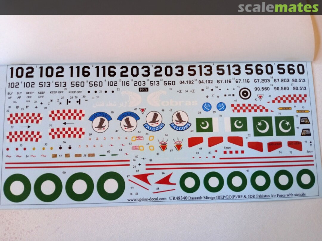 Contents Dassault Mirage IIIEP/EO(P)/RP & 5DR UR48340 UpRise Decal